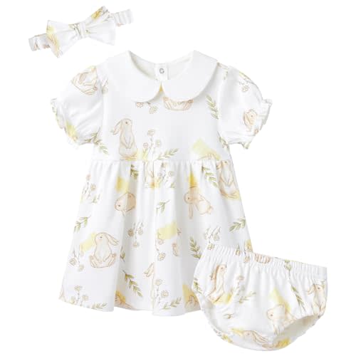 pureborn Baby Girls Dress Outfit Set Infant Playwear Dresses 0-24 Months | 100% cotton gentle on skin, short & long sleeve, 2pc dress & bloomers, 3pc with headband