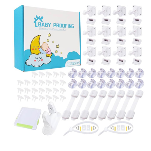 66 Pack Baby Proofing Kit | 12 Hidden Cabinet Drawer Locks, 8 Adjustable Latches, 26 Outlet Covers, 16 Corner Guards, 2 Anti Tip Furniture Anchors Kit, 1 Sliding Door Lock & 1 Door Lever Lock