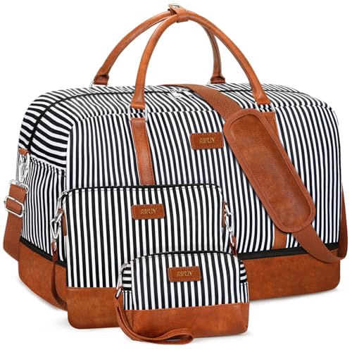 IBFUN Weekender Bags for Women, 21" Weekender Travel Bag, Travel Duffle Bag with Shoe Compartment Carry on Overnight Duffel Bag for Weekend Travel Business Trip, 3PCS