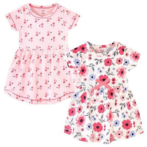 Touched by Nature Baby and Toddler Girl Organic Cotton Short-Sleeve Dresses 2pk, Coral Garden