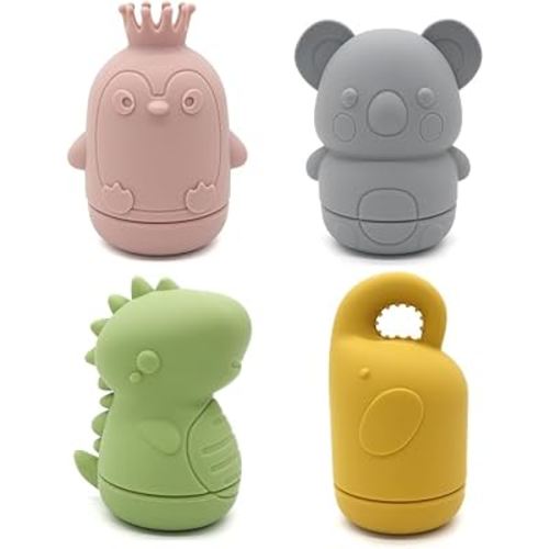Ginbear Silicone Baby Bath Toys, Non-Toxic Mold Free Infant Squirty Bathtub Toys for Toddlers 6 Months+, Pack of 4 (Dino)