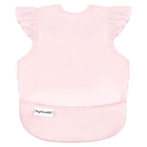 Tiny Twinkle Mess-Proof and Waterproof Baby Bib/Apron with Ruffled Shoulder, Machine Washable and BPA-Free (Rose, Small 6-24 Months)