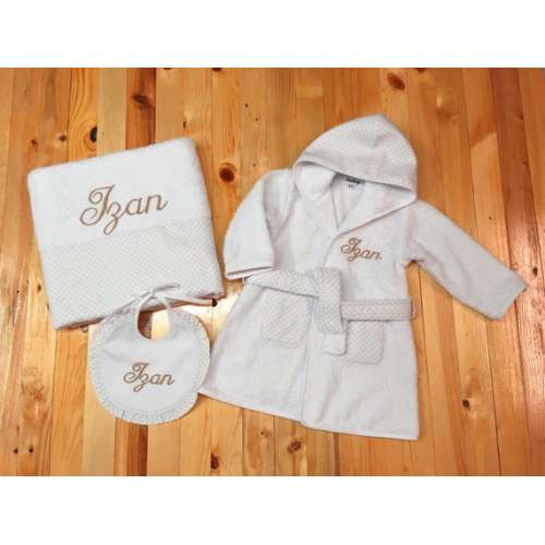 Personalized baby spa set, Custom baby bath set, Baby beach set, Baby bath time, Baby bathrobe, Embroidered baby towel, White baby washcloth
        , Set 6-12 months