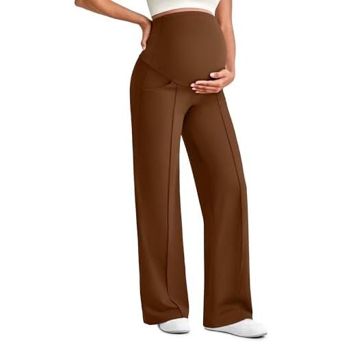 G4Free Maternity Dress Yoga Pants with Pockets Over The Belly Stretchy Work Slack Pregnancy Wide Leg Lounge Trousers