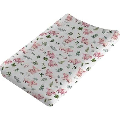 Farm Pink Pigs Boho Leaves Changing Pad Covers Christmas Animals Baby Diaper Change Pad Cover for Boys Girls Soft Breathable Stretch Unisex Diaper Change Table Sheets Mats 32''x16''