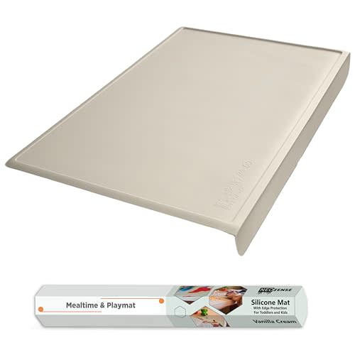 Silicone Placemats for Toddlers & Kids with Angle-Protective Safety Edge – Baby Placemats for Restaurants & Dining Table – Non-Slip & BPA-Free Food Mat – 1.5mm Thick, 18"x12", Vanilla Cream