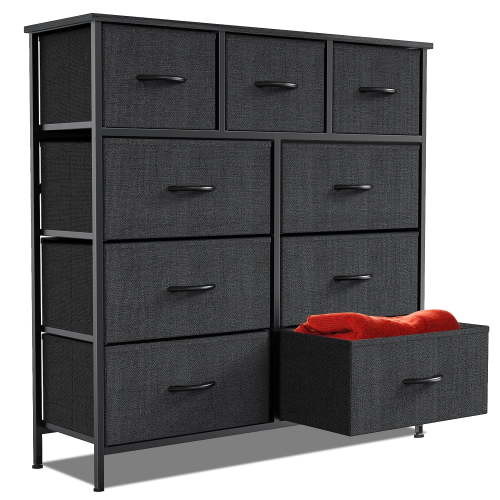 Modern 9 Drawer Fabric Dresser, Chest of Drawer Organizer Storage Cabinet for Bedroom Clothes Closet, Entryway,Black