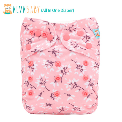 All In One Diaper with Pocket Sewn-in one 4-layer Bamboo blend insert-Flowers(AO-EW32A)