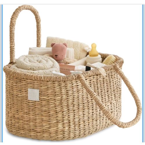 BEBE BASK Premium Baby Diaper Caddy Organizer - Artisan-Made Seagrass Basket With Cotton Divider - Award-Winning & Luxury Diaper Caddy Basket (ROSA)