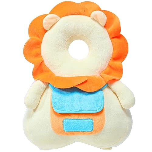Baby Walker Head Protector Toddler Adjustable Baby Head Protection Backpack Wear Safety Pad (Beige Lion)