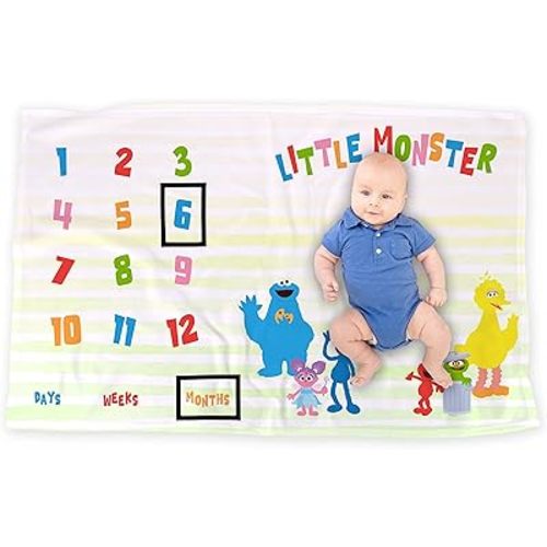 LOGOVISION Sesame Street Baby Milestone Blanket, 36"x58" Little Monster on The Street, Unisex for Baby Boy and Girl