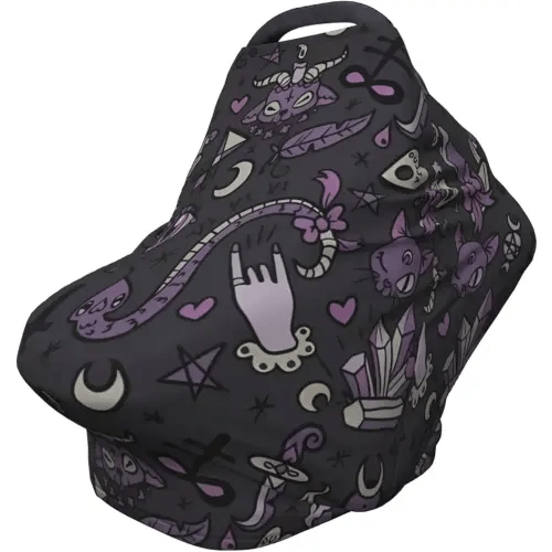 FoRes Purple Black Goth Spooky Multifunctional Stroller Chair Nursing Top Cover – New Mom Privacy, and Outings - Soft and Stretchy Cover