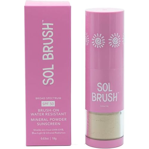 SPF 50 Mineral Sunscreen Powder, Broad Spectrum UVA/UVB Protection Sunscreen, Mess Free Brush On Applicator, Clean & Cruelty Free, Water Resistant (80 Minutes), Pink, Fair