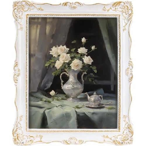 8x10 Vintage Picture Frames, White Antique Gothic Frames with Glass Front, Elegant Photo Frame for Wall or Tabletop Display, Retro Wall Picture Frames For Home Decor, Gift Ideas
