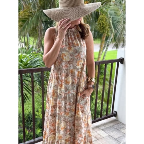 Tie Back Bow Nursing Dress - Floral Sunset