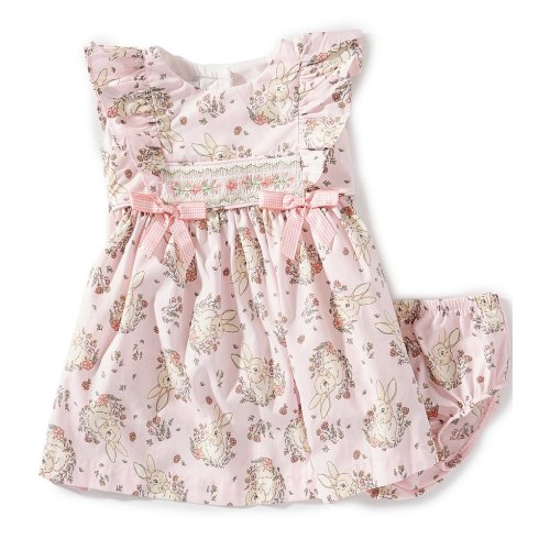 Bonnie Jean Baby Girls Flutter-Sleeve Bunny-Printed Peasant Dress