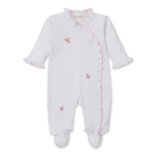 SCE Rose Blooms White/Pink Hand Emb. Footie