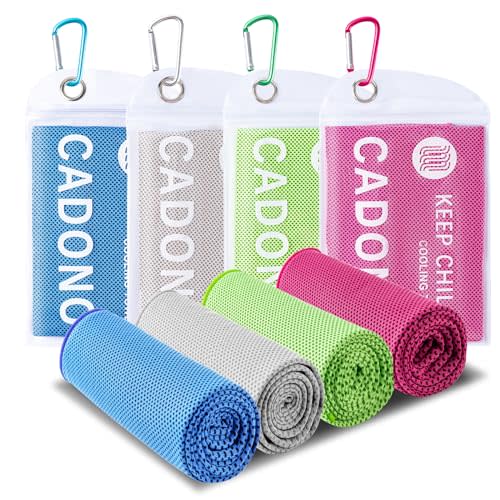 CADONO 4 Pack Cooling Towel (40"x12"), Soft Breathable Chilly Towel, Ice Towel, Microfiber Towel for Yoga, Sport, Running, Workout,Gym, Camping, Fitness, Workout & More Activities(Multicolor)