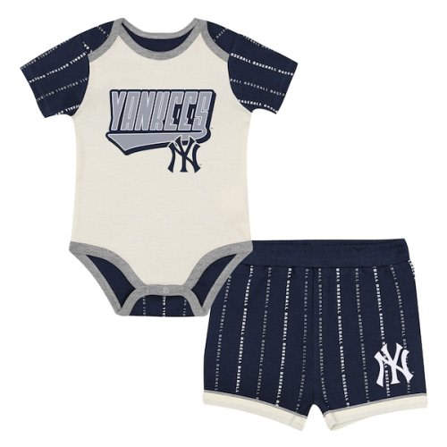 New York Yankees Outerstuff Infant Lead Run Diaper Cover Bodysuit & Shorts Set - White/Navy