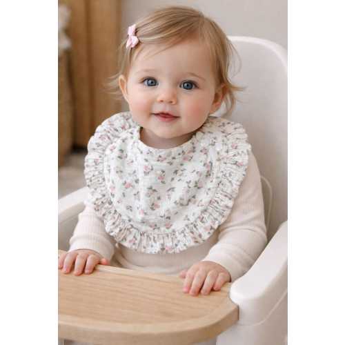 Floral Ruffle Baby Bib | Vintage Cotton Feeding Bib