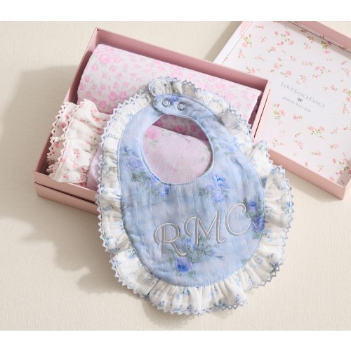 LoveShackFancy Organic Muslin Bib, Burp & Swaddle Gift Set