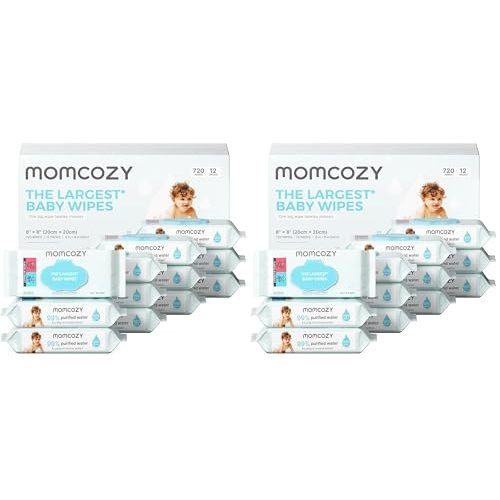 Momcozy Baby Wipes Plus Wipes –Size, Thickness, Moisture, Softness & Scenario Plus, 99% Water-Based Wet-Wipes, Unscented & Hypoallergenic, Gentle for Sensitive Skin, 60 Count (Pack of 24)
