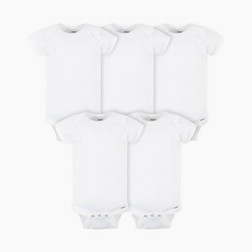 Gerber Short Sleeve Solid Onesies Bodysuits (5 Pack) - White, 0-3 M