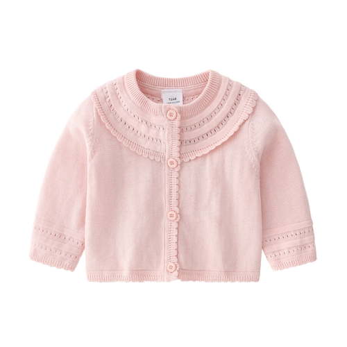 Hjtefg Baby Girls Knit Sweater - Cozy Long Sleeve Cardigan Top, Solid Color Lightweight Open Front Cover for Autumn, Cute Toddler Outerwear,Color: Pink Size: 0-6 Months