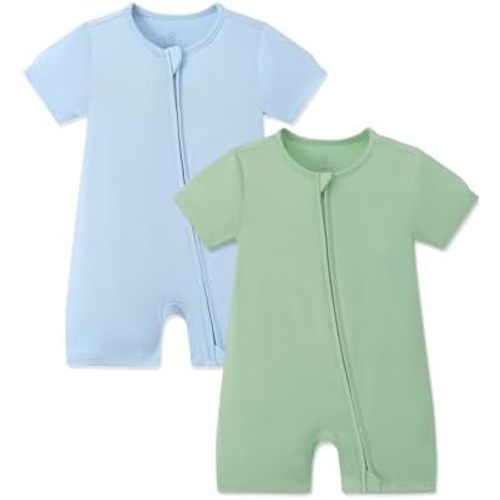 JunNeng Baby 2 Pack Rayon of Bamboo Romper Sleeper 2 Way Zipper Short Sleeve Jumpsuit Zipper Footless One-piece
