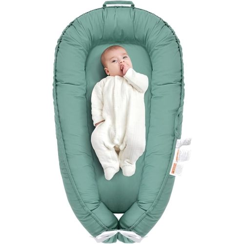 Baby Lounger, Baby Lounger Cover for Newborn 0-24 Months Soft Baby Nest Cover, Portable Babies Lounger for Baby Girls& Boys, Cotton Soft Adjustable Baby Floor Seat (Green)