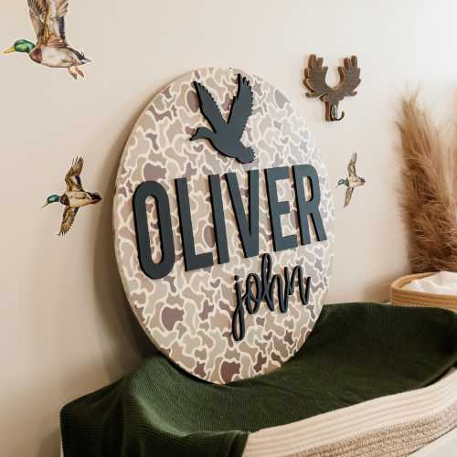 Duck Hunting Nursery Decor, Camo Nursery Name Sign, Baby Boy Gift, Personalized Baby Name Sign, Hunting Baby Shower, Duck Sign