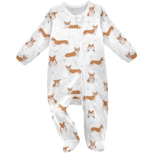 vvfelixl Exercises Doberman Dog Baby Sleepers For Girl Boys Newborn Baby Play One-Piece Footies For 0-24 Months White