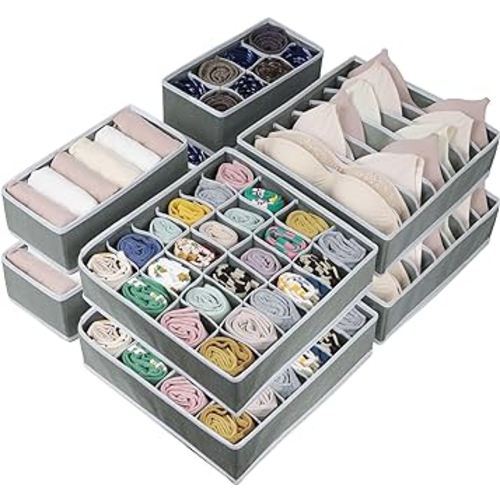 8 Pack Dresser Drawer Organizer Clothes, Foldable Underwear Drawer Organizer Bins, 90 Cells Fabric Closet Cloth Storage Box Drawer Dividers for Socks, Ties, Bras, Baby Clothes, Nursery, Clothing