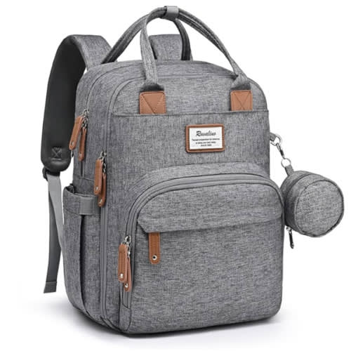 RUVALINO Diaper Bag Backpack-Multifunction Travel Baby Diaper Bag with Changing Pad, Insulated Bottle Holders & Pacifier Case, Large Capacity, Waterproof, Gray
