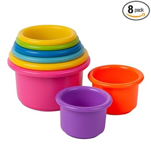 The First Years Stack & Count Stacking Cups - Colorful Baby Stacking Water Toys Set - Stackable Cups for Learning - Baby Bath Toys - Toddler Water Table Toys - 8 Count