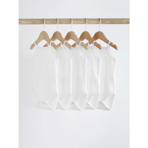 White 5 Pack Baby Strappy Bodysuits