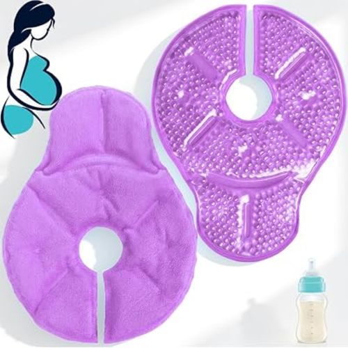Breast Therapy Pads Breast Ice Pack, Hot Cold Breastfeeding Gel Pads, Boost Milk Let-Down with Gel Bead (Purple)