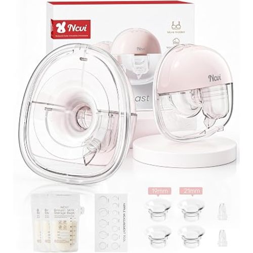 NCVI Wearable Breast Pump for Moms, <42dB for Office, Home, Travel (Pink)