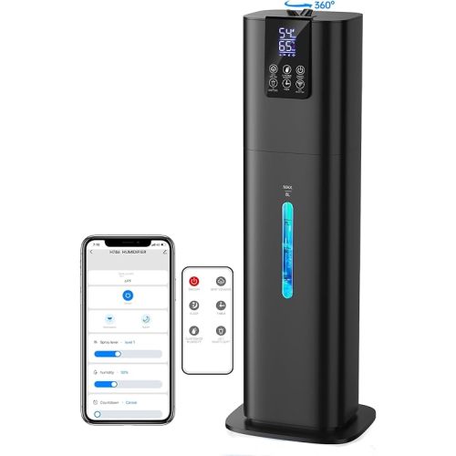 8L Smart Humidifiers for Bedroom Large Room, 2.1Gal Cool Mist Top Fill Diffuser Ambient Light, App & Remote Control, 3 Mist Modes, Quiet Humidifier for Home Office Plant (Black)
