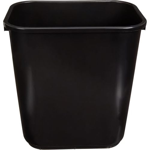 Amazon Basics Rectangular Plastic Office Wastebasket, 7 Gallon, Easy to Clean, Black, Pack of 2