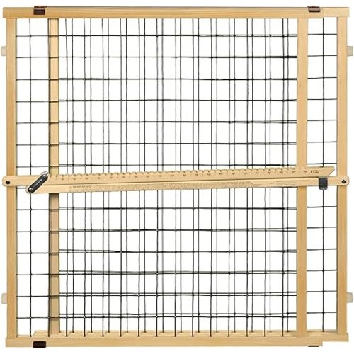 MYPET Extra-Wide Wire Mesh Dog Gate: 29.5-50" Wide. Pressure Mount. No Tools Needed. Puppy Gate 31" Tall, Expandable, Durable Pet Gates for Doorways, Sustainable Hardwood