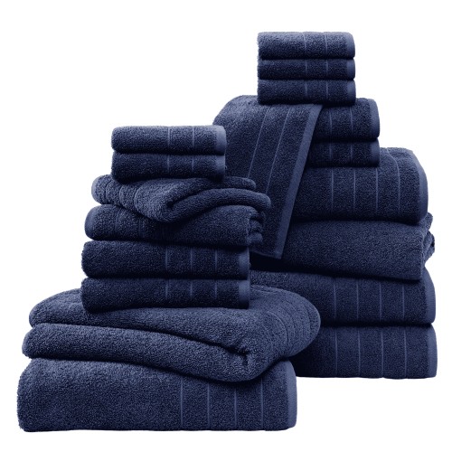 Casa Platino 18 Piece 100% Cotton Towel Set - Bath Towels, Hand Towels & Washcloths - Soft & Durable for Everyday Use - Navy