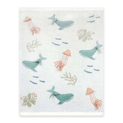 Organic Cotton Jacquard Knit Blanket - Ocean Jellyfish | Lowcountry Baby Boutique