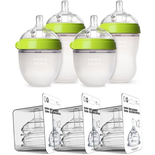 Comotomo Baby Bottle Bundle, Green, (7 Piece Set)