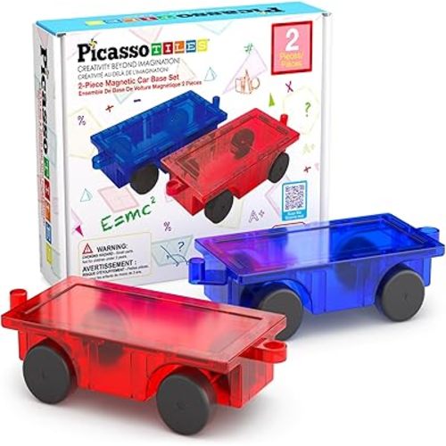 PicassoTiles 2 Piece Car Construction Vehicles Truck Toys for Magnetic Building Blocks Magnet Toy Kit with Sensory Magnets Re-Enforced Hitch & Long Bed Travel Educational Girls Boys Toddlers Ages 3+