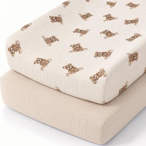 Organic Cotton Muslin Changing Pad Covers 32x16 for Baby Girl Boy Nursery