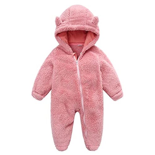 Baby Furry Jumpsuit Infant Bear Onesies Zipper Long Sleeve One-Piece Romper Hoodie Baby Outwear Snowsuit