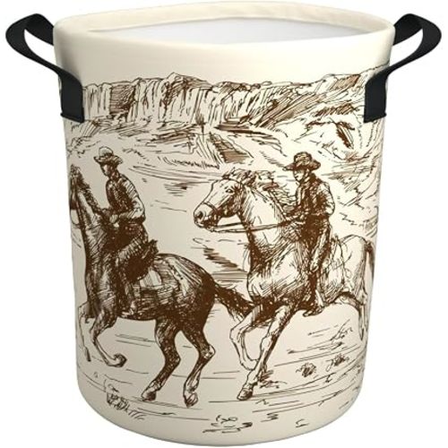 Western Cowboy Laundry Basket Gifts for Boys, Boys' Room Decor Baby Nursery Hamper Western Room Decor 17.7x13.7 Inch