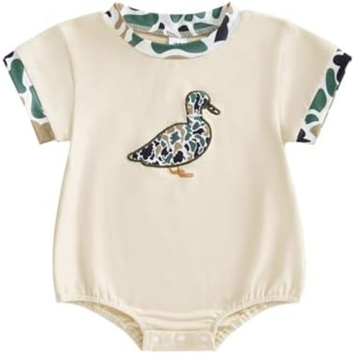 Newborn Baby Boy Girl Summer Outfit Mallrd Duck Camouflage Bubble Romper Short Sleeve Bodysuit Jumpsuit Clothes