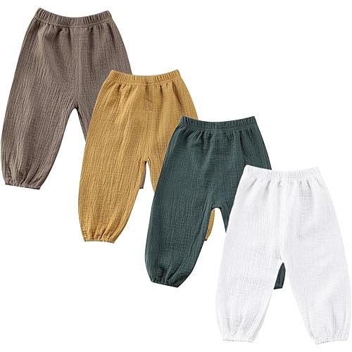 Toddler Baby Boy Girl Cotton Linen Joggers Pants Elastic Basic Long Pants Harem Bloomers Infant Kid Fall Clothes